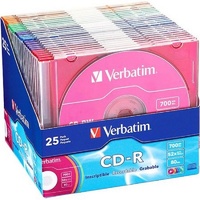 VERBATIM CD-R 700MB 52X Recordable Disc Blank Media Slim Case Colours 25 in Pack