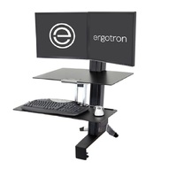 Ergotron 33-349-200 Sit Stand Desk Workstation Dual Monitor Mount Keyboard Mouse Tray Platform