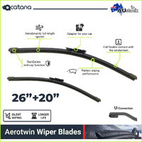 Acatana Windscreen Wiper Blades Pair for U Hook Arm 26" + 20" Front Windshield