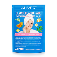 Aliver Glycolic Acid Pads for Face Peel Exfoliating Resurfacing Skin Anti Aging Wrinkle Dark Spot, Vitamins B3 B5 C E, 40pcs