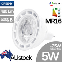 2x O-Lin 5W MR16 GU5.3 LED Spotlight Bulb, Non-dimmable, 50x50mm, 480Lm, 6000K (Cool White), Equivalent to 25W Halogen, Cree LED Chip, up to 50,000h U