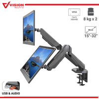 Vision Mounts VM-LCD-GM224U | Dual Monitor Stand Arm LED Desk Mount Bracket Screen Holder Gas Spring | 32" 16kg with USB image