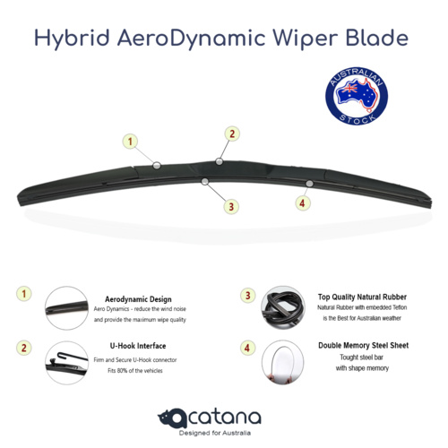 15 " Hybrid Windscreen Wiper Blade Acatana U-Hook AeroDynamic Quiet Design