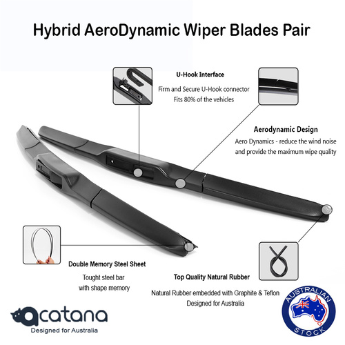 Hybrid Windscreen Wiper Blades U-Hook for Ford Corsair 1990 - 1992 18 " + 18 "