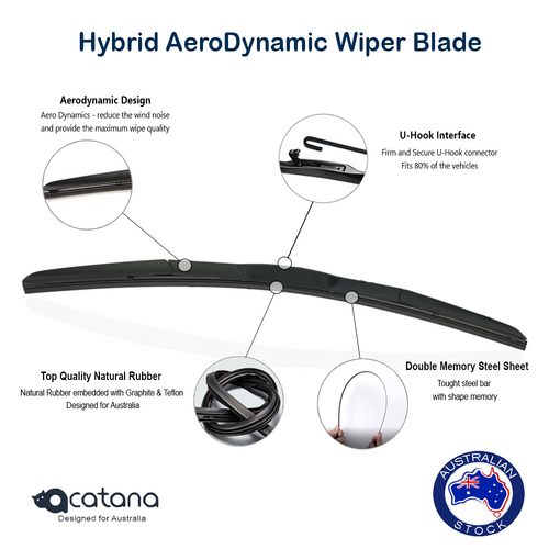 24 " Hybrid Windscreen Wiper Blade Acatana U-Hook AeroDynamic Quiet Design