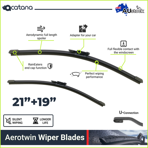 Acatana Windshield Wiper Blades Set for U Hook Arm 21" + 19" Front Windscreen AU