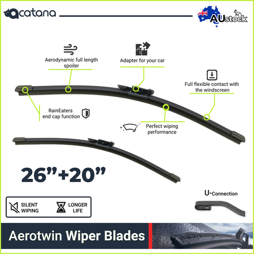 Acatana Windscreen Wiper Blades Pair for U Hook Arm 26" + 20" Front Windshield