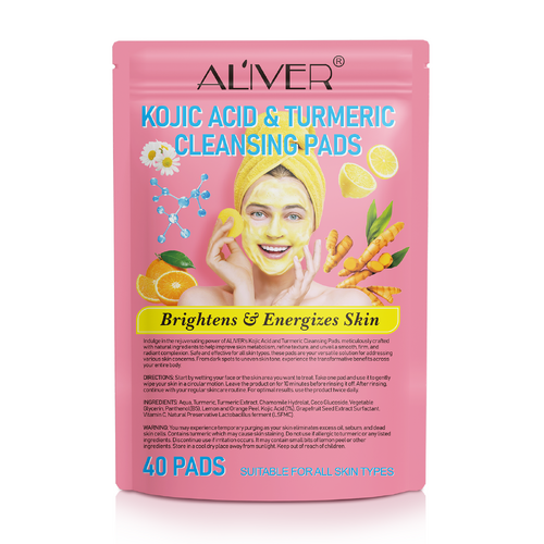 Aliver 40pcs Kojic Acid & Turmeric Cleansing Pads for Dark Spots, Face Makeup Remove Excess Exfoliating Facial Sponges Skin Pore