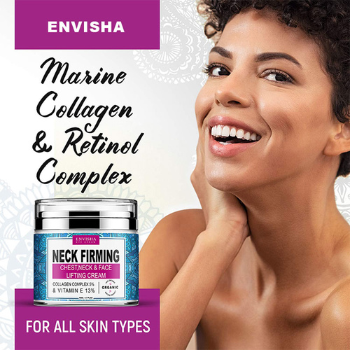 Envisha Collagen Neck Firming Cream Anti Aging Tightening Moisturizer Massage Chest Face Lifting, 50ml