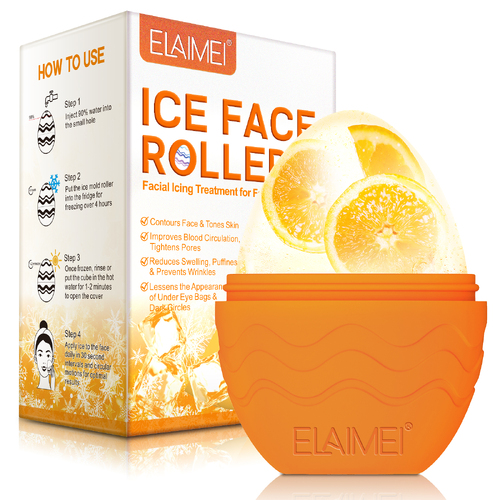 Elaimei Ice Roller Facial Cube Sculpt Face Massager Tool to Depuff Shrink Pores Beauty Reusable, orange ball