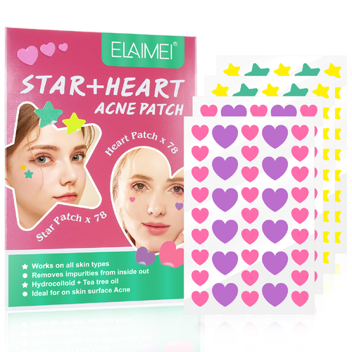 Elaimei Star + Heart Acne Patches Pimple Removal Facial Spot Blemish Control Hydrocolloid Plasters Genuine Skin Care (156pcs)