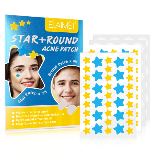 Elaimei Star + Round Acne Patches Pimple Removal Facial Spot Blemish Control Hydrocolloid Plasters Genuine Skin Care (126pcs) yellow & blue