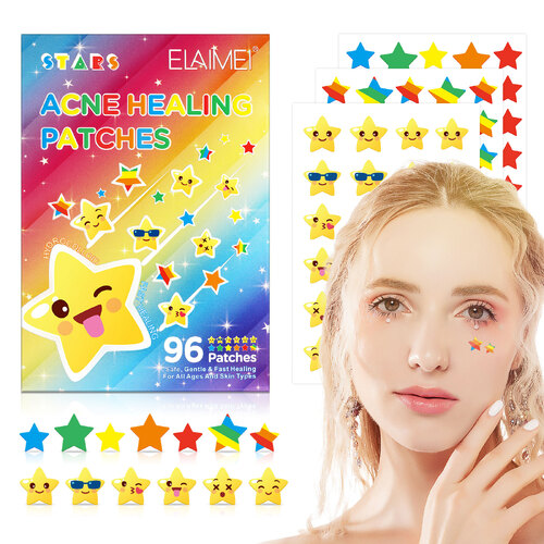 Elaimei Stars Acne Patches Pimple Removal Facial Spot Blemish Control Hydrocolloid Plasters Genuine Skin Care (96 pcs)