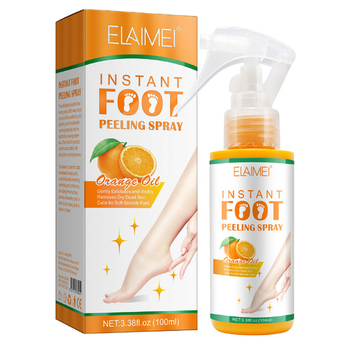 Elaimei Foot Peel Spray Natural Exfoliating Hard Dead Skin Remover Callus Pedicure Tool Moisturizing Peeling Soft Baby Feet Care (Orange Oil)