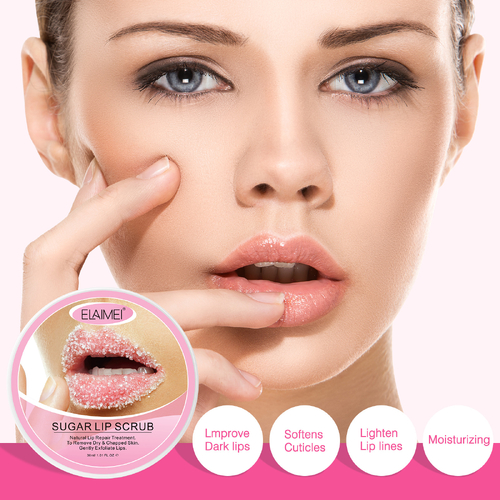 Elaimei Sugar Lip Scrub Exfoliating Natural Moisturizer Repair Lips Lines Cracked Dry Skin Remover Gently 30ml