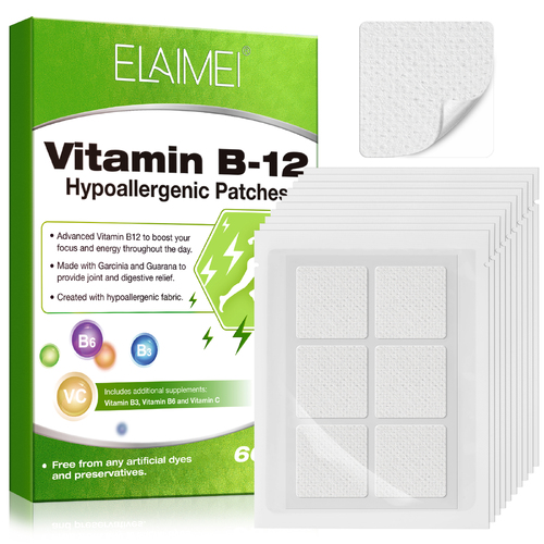 Elaimei Vitamin B12 Patches B 12 Self Adhesive Stickers 60 Days Supply for Woman Men Energy