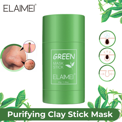 Elaimei Purifying Clay Stick Mask Green Tea Oil Control Anti-Acne Blackhead Remover Fine Solid Deep Cleansing Pores Face, 40g