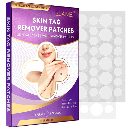 Elaimei Skin Tag Remover Patches Safe Acne & Wart Removal Natural Painless Treatment Mole Pimple Blemish Gentle Fast Effective Pads, 144 patches