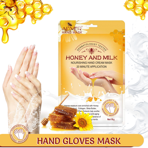 Aliver Soft Hand Mask Gloves Cracked Dry Skin Repair Cream Moisturizing Honey & Milk Beauty Spa Hydrating Intensive Exfoliating Peel, Pair 18g