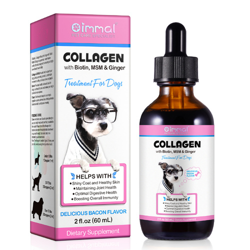 Oimmal Liquid Collagen Drops for Dogs Skin Coat Joint Support Health Care with Biotin & Bacon Flavor, 60ml