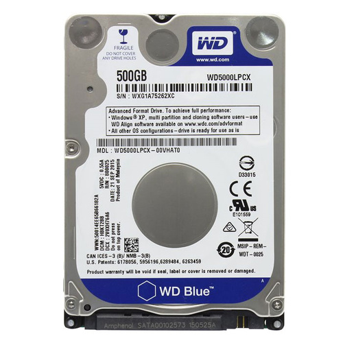 Western Digital Blue 500GB 5400RPM SATA III Cache Slim 7mm 2.5'' Internal  Laptop HDD Hard Disk Drive WD5000LPCX