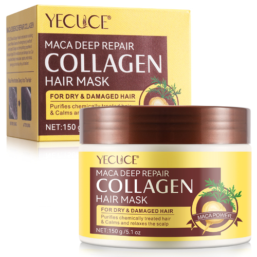 Yecuce Natural Maca Deep Repair Collagen Hair Mask Care Conditioning for Dry Damaged Hair Growth Essence, 150ml